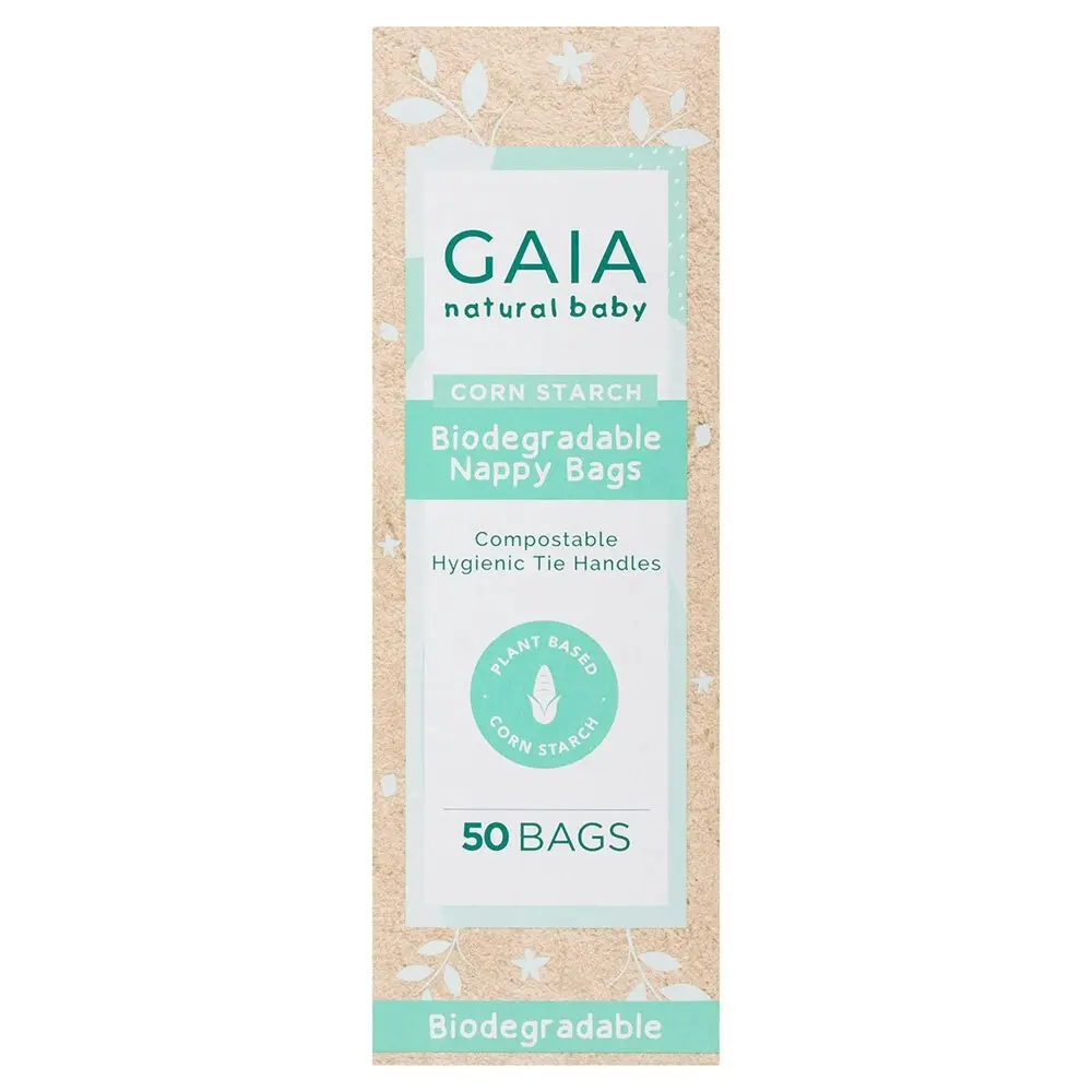 50pc Gaia 22x16cm Biodegradable Nappy Bags w/ Easy Tie Handles Baby/Infant