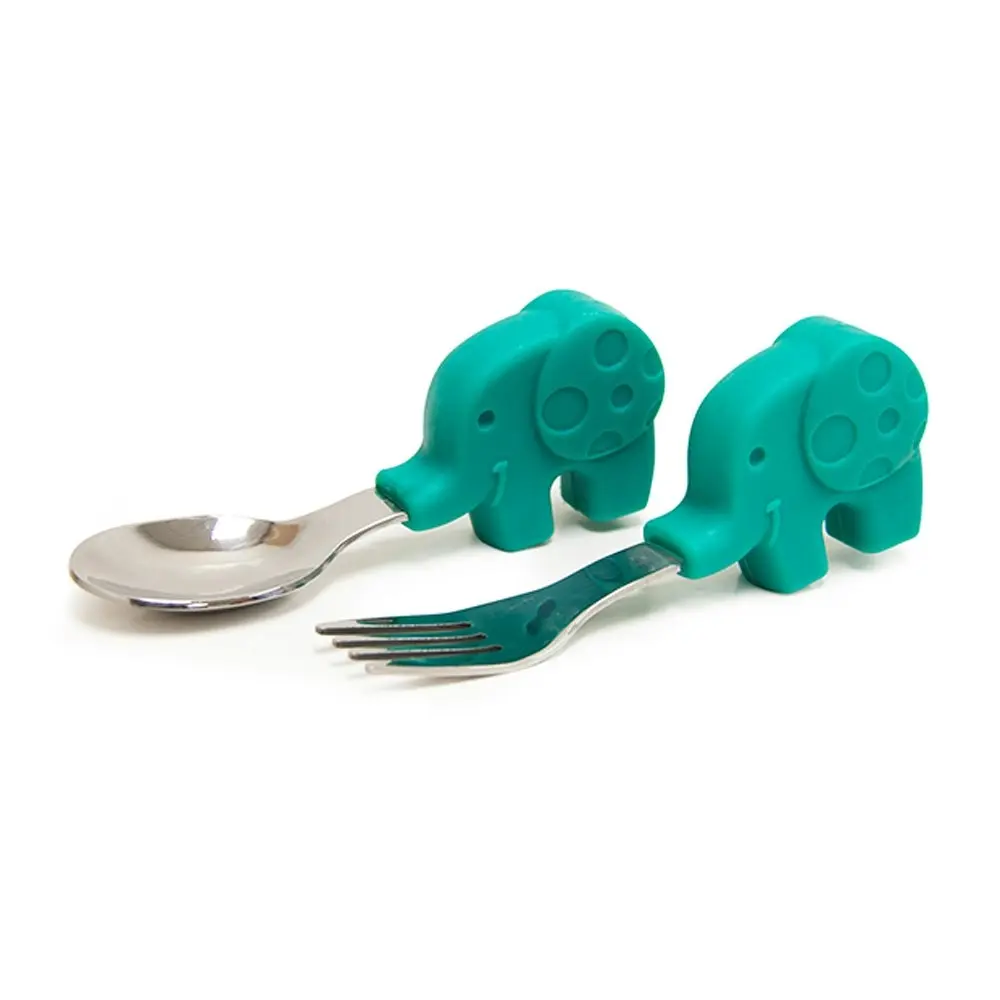 2x Marcus & Marcus Palm Grasp Fork/Spoon Utensil Set Toddler 18m+ Ollie Elephant