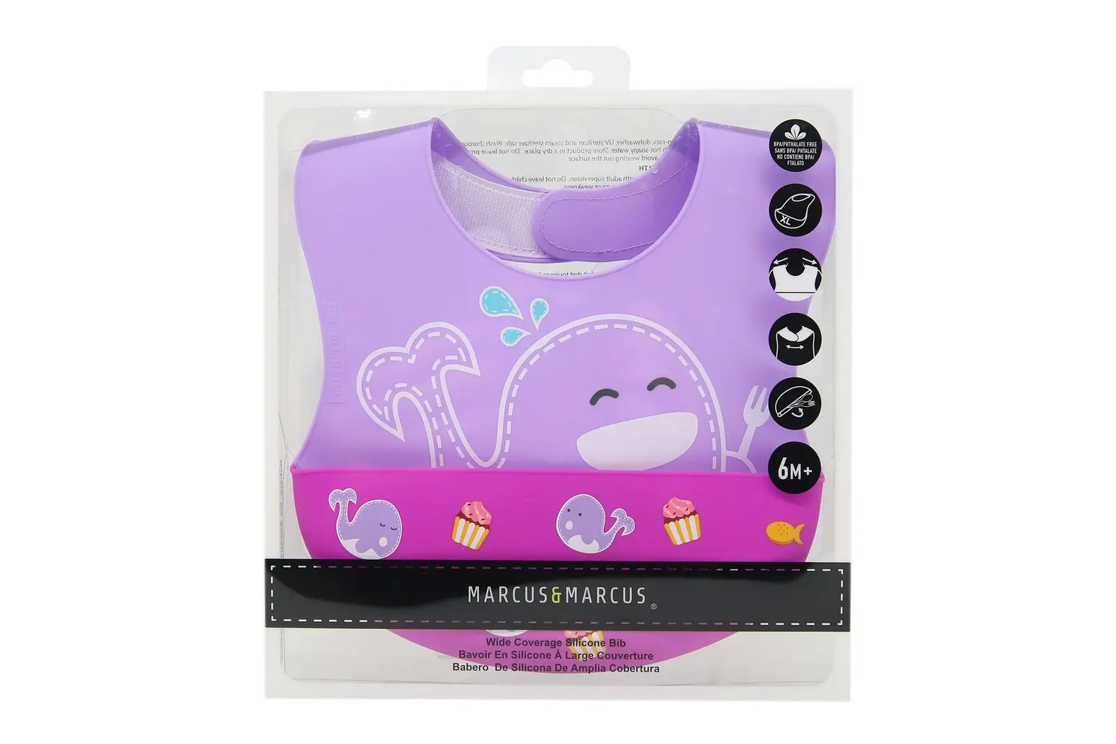 Marcus & Marcus Willo Whale Lilac Wide Coverage Silicone Baby/Toddler Bib 6m+