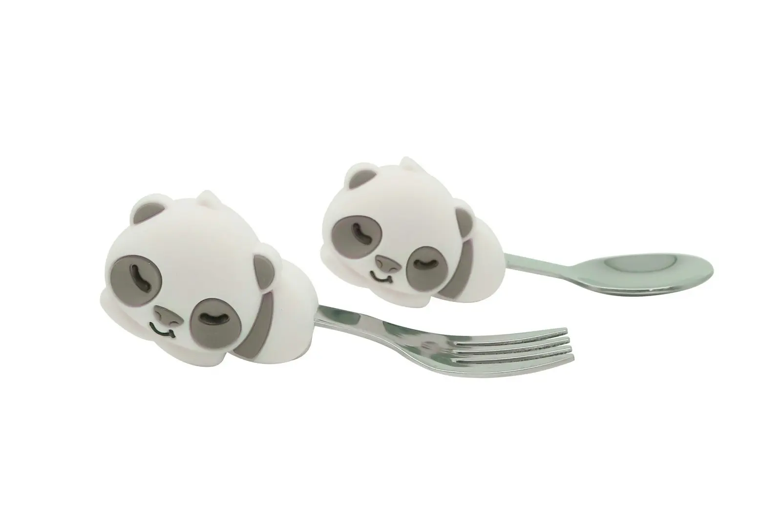 2x 2pc Marcus & Marcus Pebbles Panda Palm Grasp Cutlery Spoon/Fork Baby 18m+ Gry