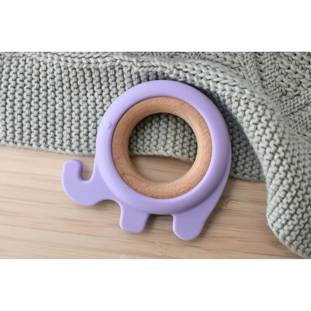 2x Koala Dream Silicone/Wooden Elephant Baby/Toddler Chew Teether Toy Purple 4m+