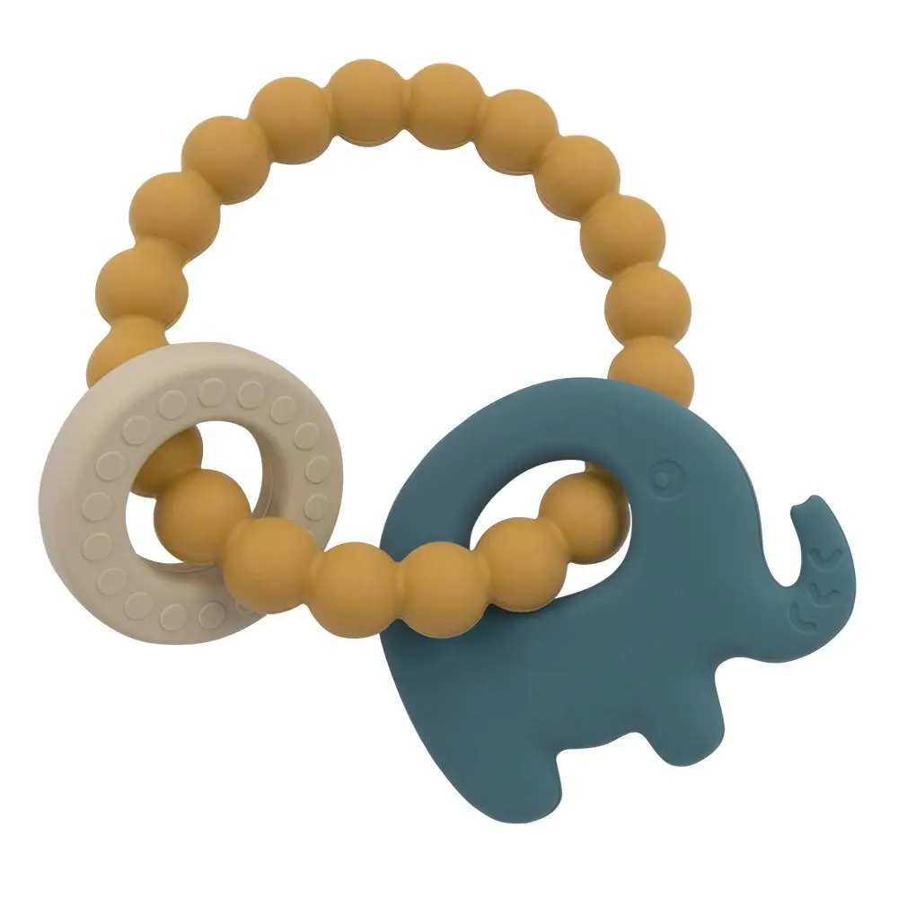 2x Playground Baby 11cm Silicone/Beechwood Elephant Teether/Teething 3m+ Blue