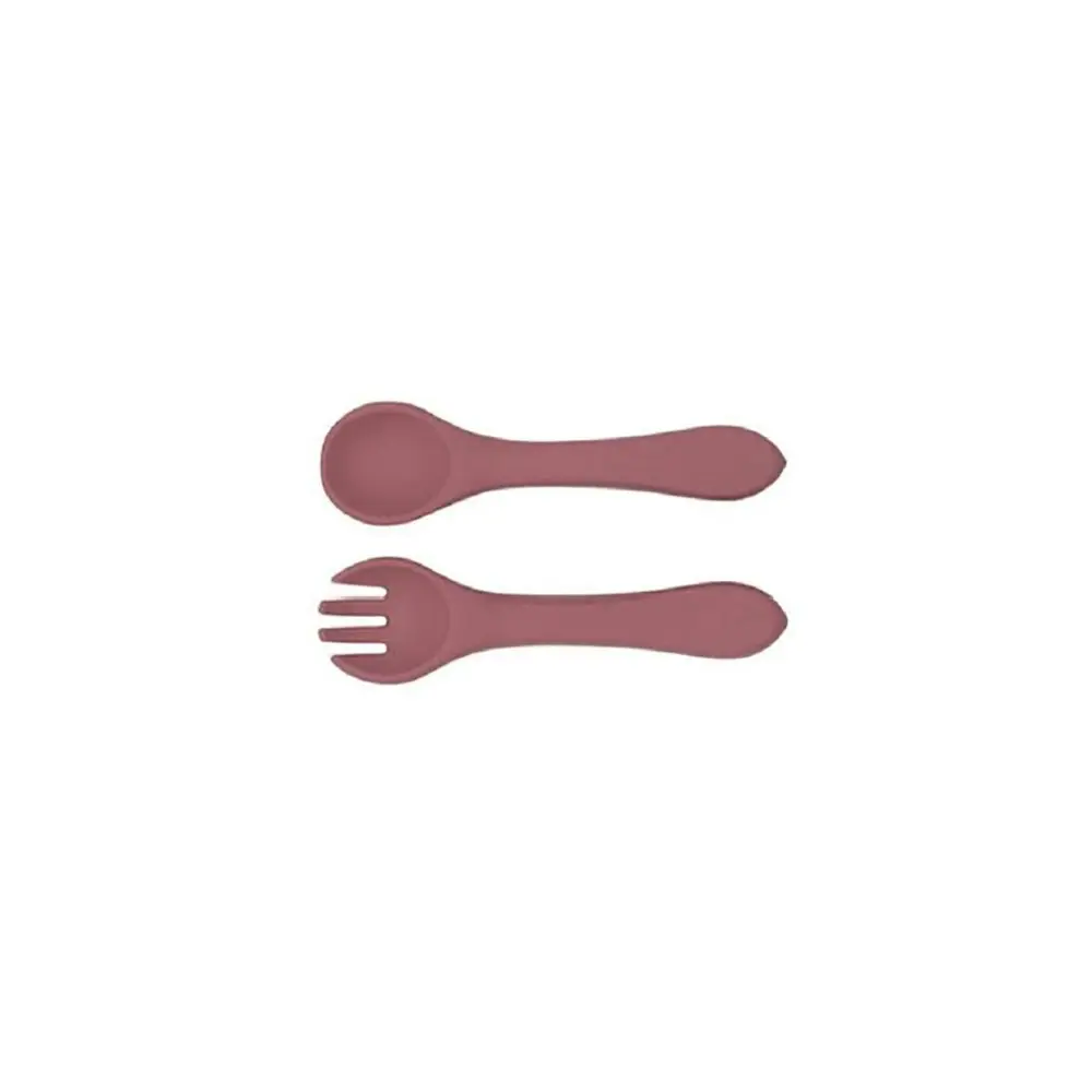 2x Urban Products 13.5cm Silicone My First Cutlery Spoon/Fork Kids Pink 6M+