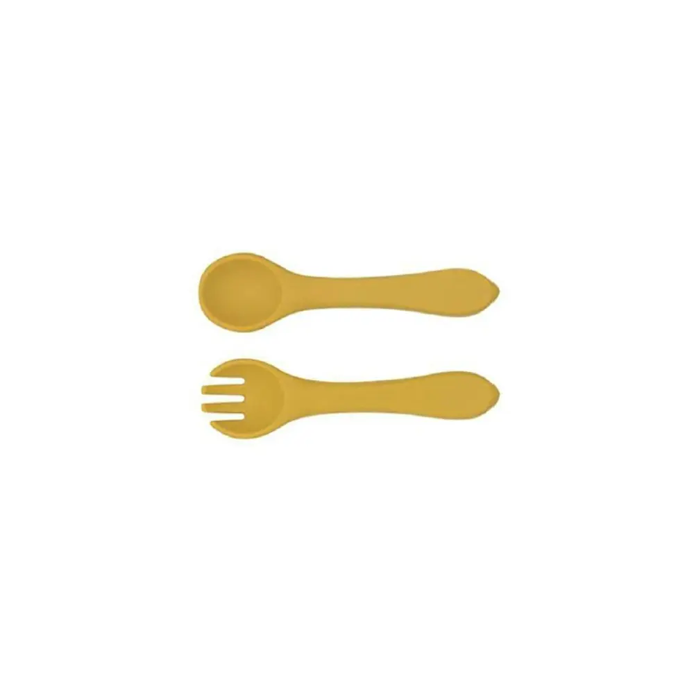 2x Urban Products 13.5cm Silicone My First Cutlery Spoon/Fork Kids Mustard 6M+