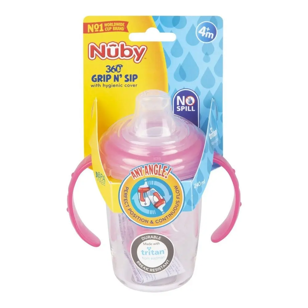 Nuby Tritan Spout Drinking Cup w/ Handles & 360 Straw 240ml 3m+ Assorted