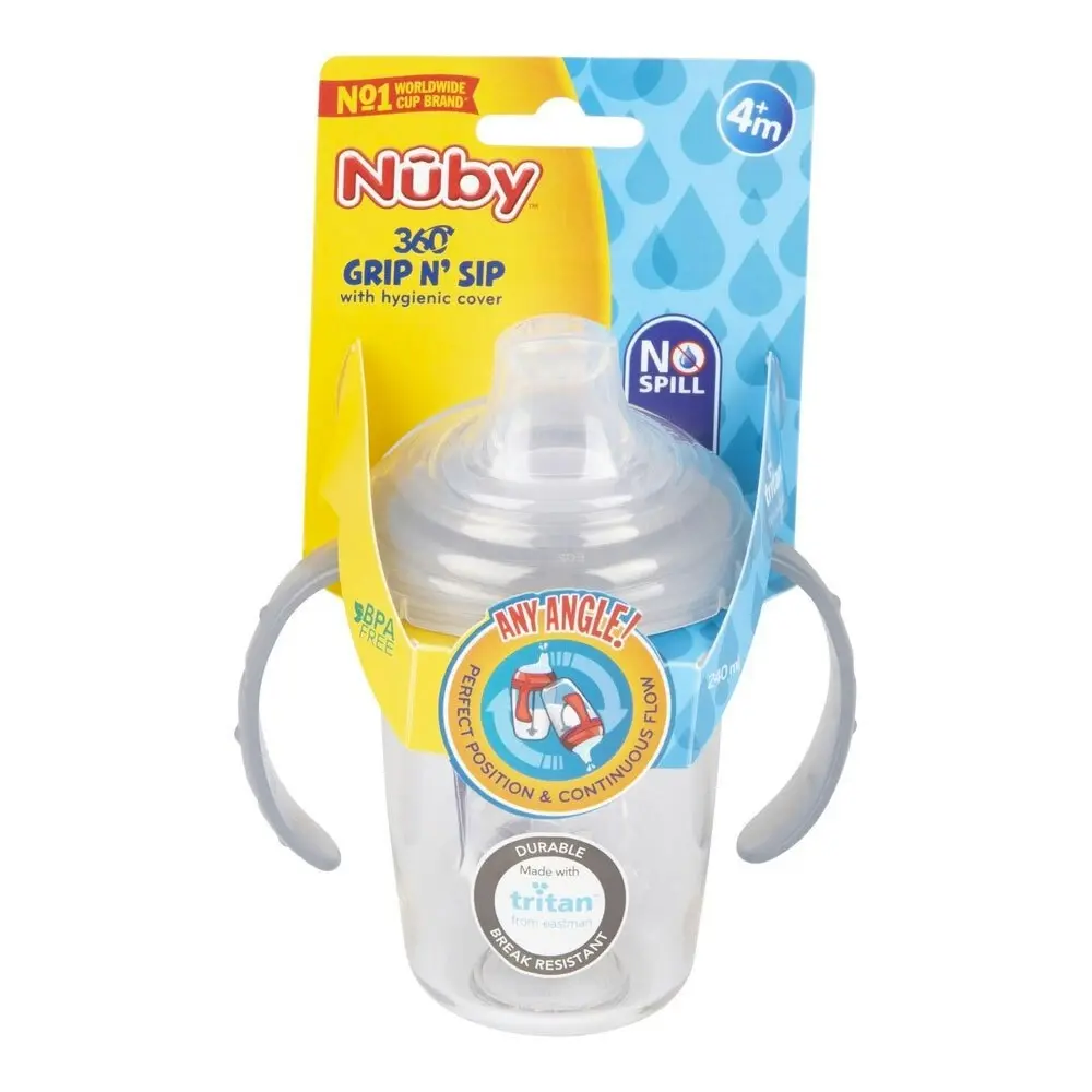 Nuby Tritan Spout Drinking Cup w/ Handles & 360 Straw 240ml 3m+ Assorted