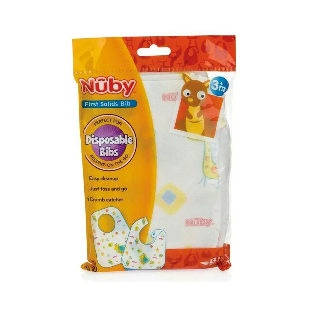 20pc Nuby Disposable Travel Friendly Leak Proof Printed Baby Bibs Assorted