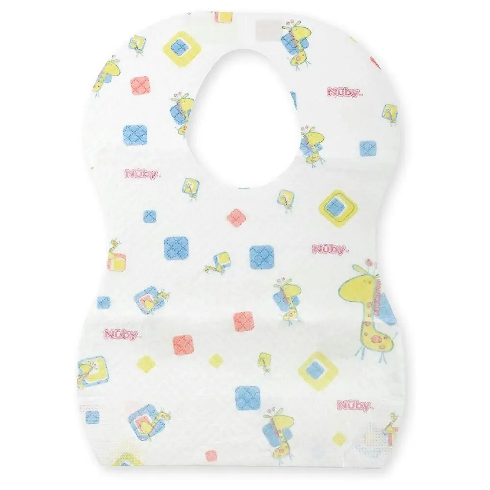 20pc Nuby Disposable Travel Friendly Leak Proof Printed Baby Bibs Assorted