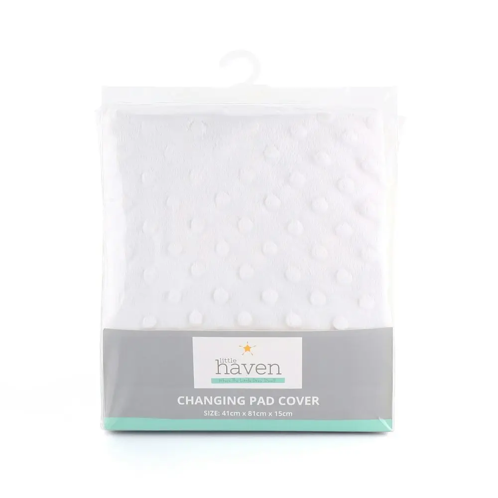 2x Little Haven Infant Polyester Change Pad Cover Sleeve Dot Velour 81cm White