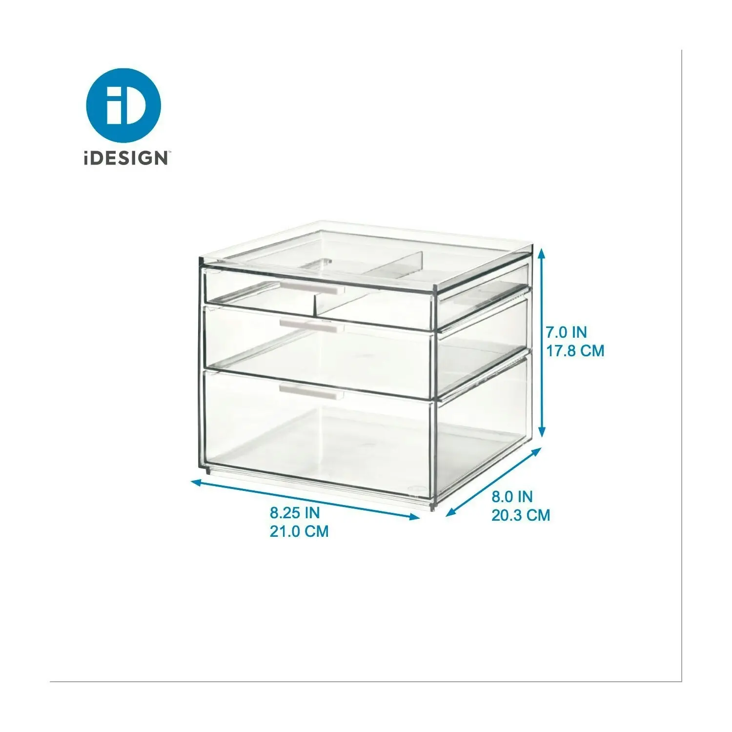 Idesign 21.59cm 3-Drawer Tall Cosmetic Organiser Makeup Holder Clear/Matte White