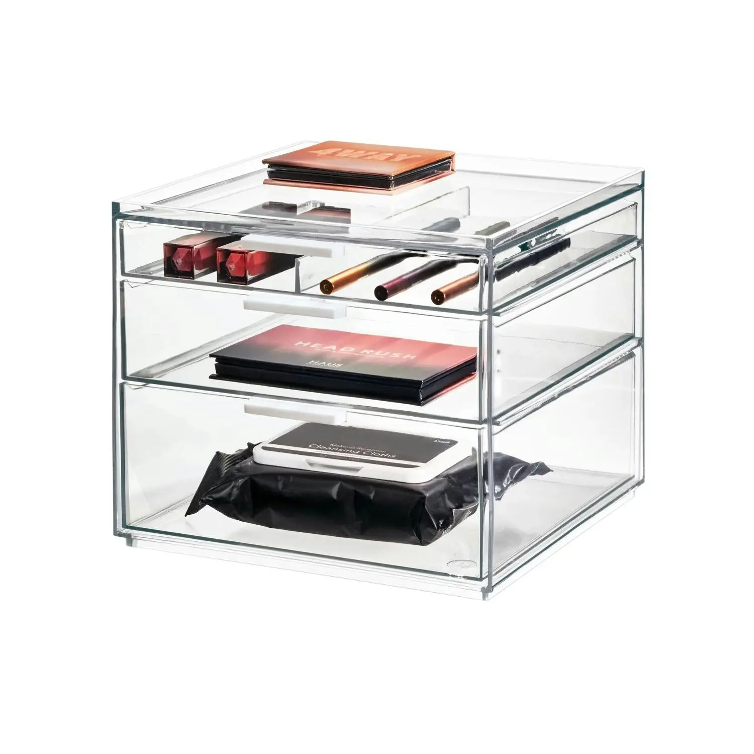 Idesign 21.59cm 3-Drawer Tall Cosmetic Organiser Makeup Holder Clear/Matte White