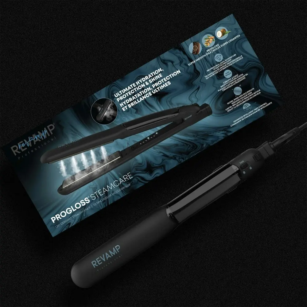 Revamp Professional Hair Progloss Steamcare Ceramic Straightener Styling Tool