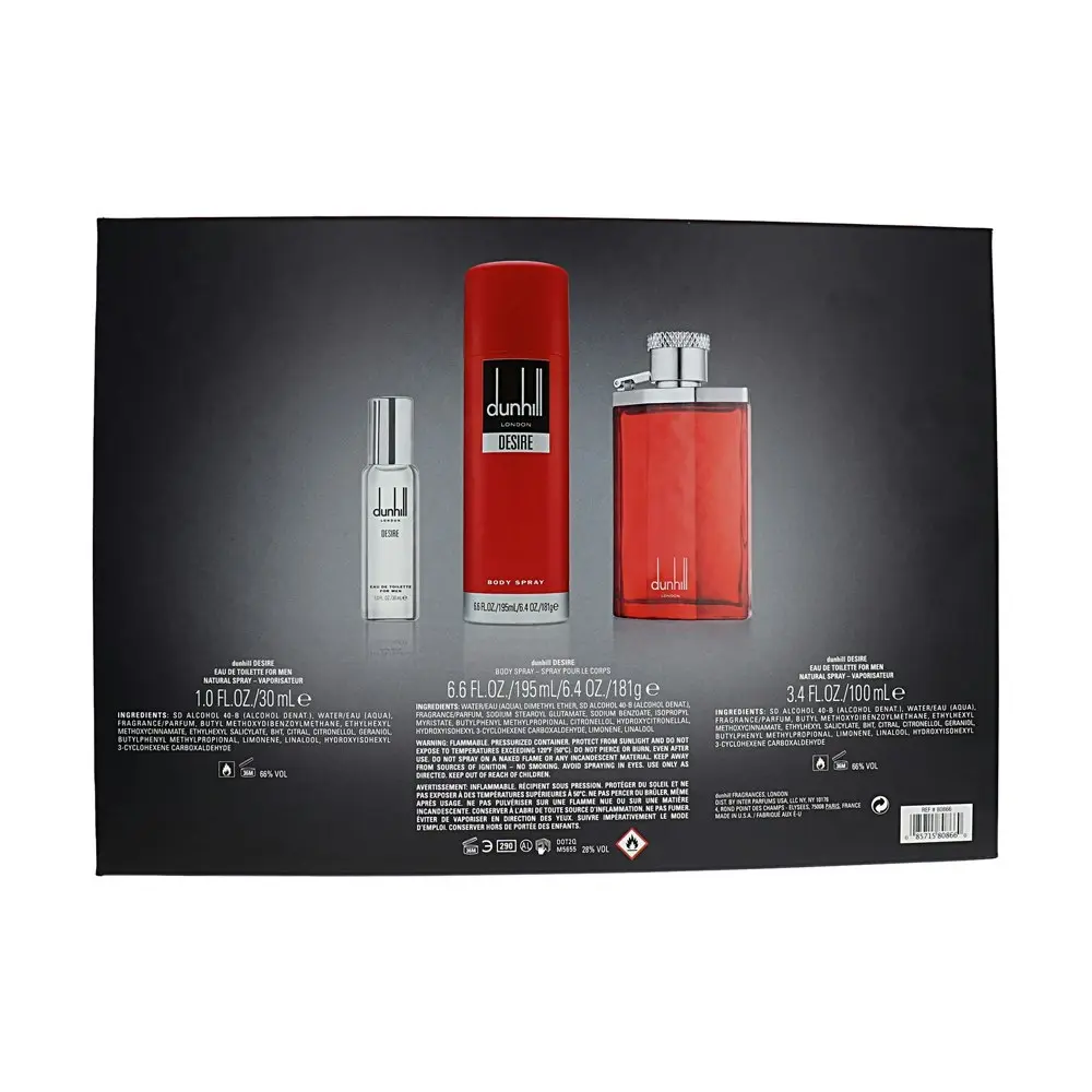 3pc Dunhill Desire Red 100ml/30ml EDT Fragrance Scent & 200ml Body Spray Set