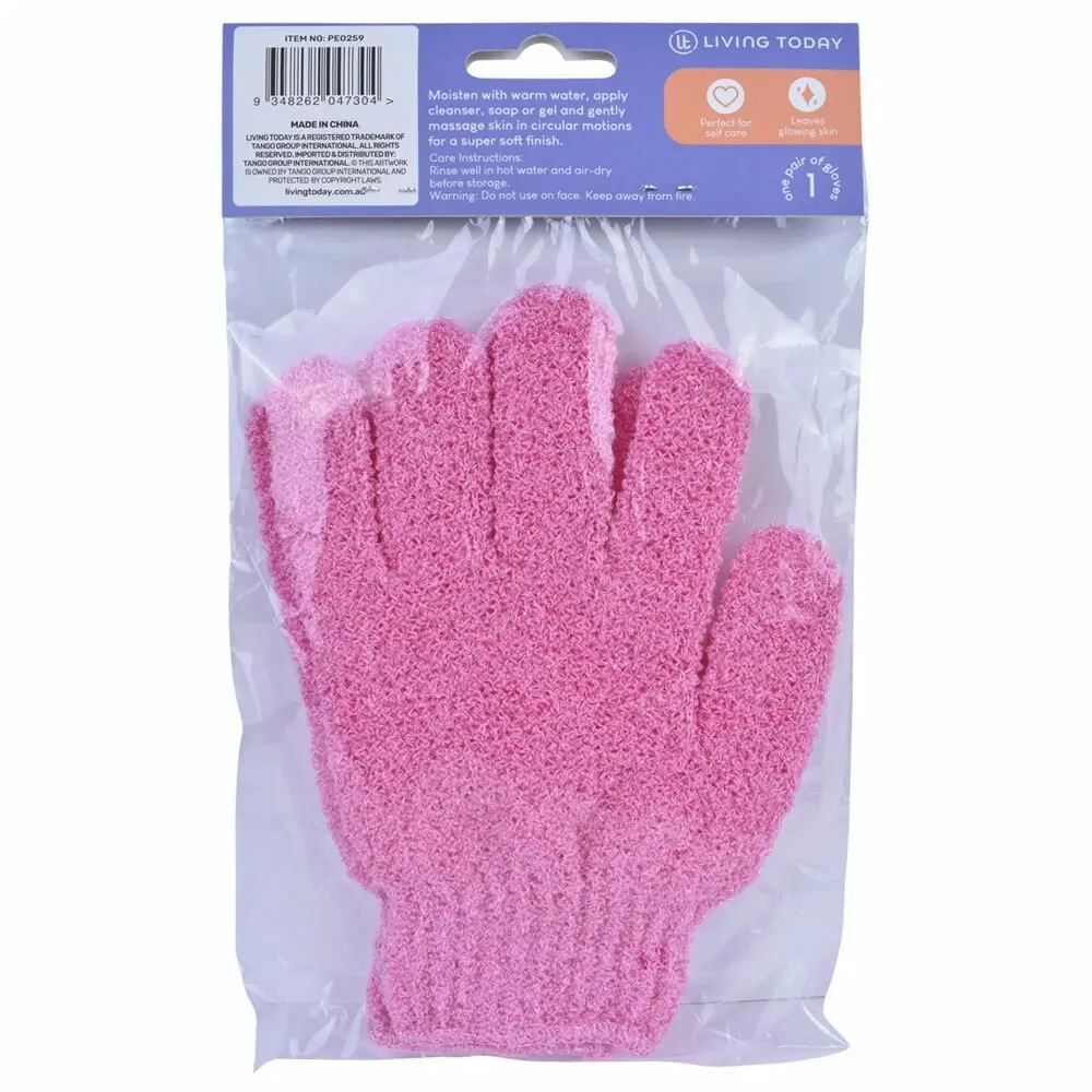 6PK Living Today Exfoliating Shower Body Cleaning Hand Scrub Gloves Assorted