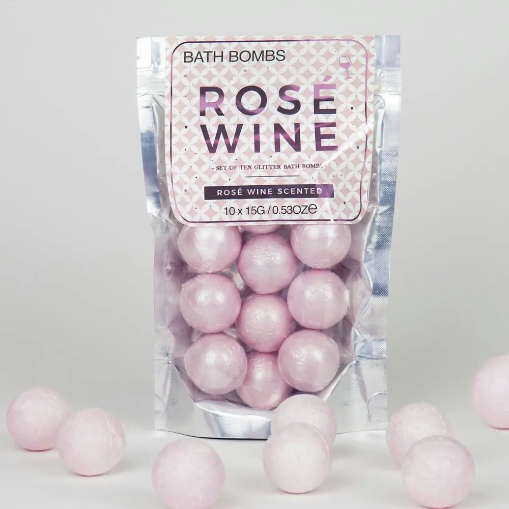 10pc Gift Republic 15g Scented Rose Wine Bath Bombs Round Glitter Fizzies Pink