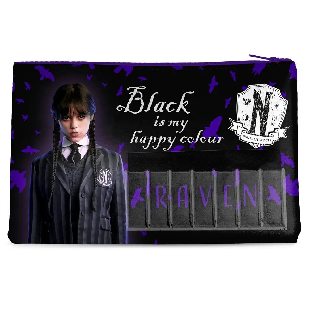 2PK Wednesday Black is my Happy Colour Named Zip School Pencil/Stationery Case