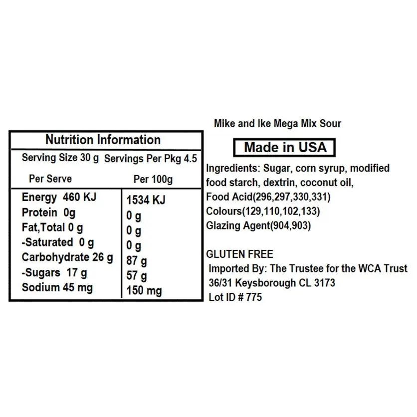2x Mike & Ike 141g Mega Mix 10 Sour Fruit Flavoured Confectionery Chewy Candy