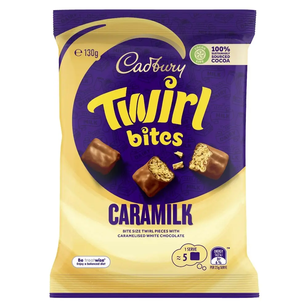 7x Cadbury Twirl Bites Caramilk Chocolate Snacks Bites Confectionery Bag 130g