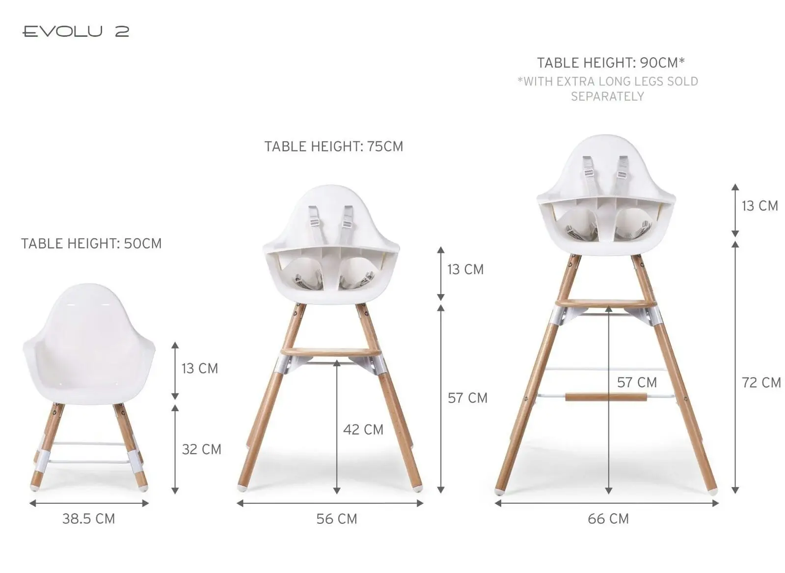 Childhome Evolu 2 High Chair Seat Feeding w/ Foot Rest Baby/Toddler 6m-6y White