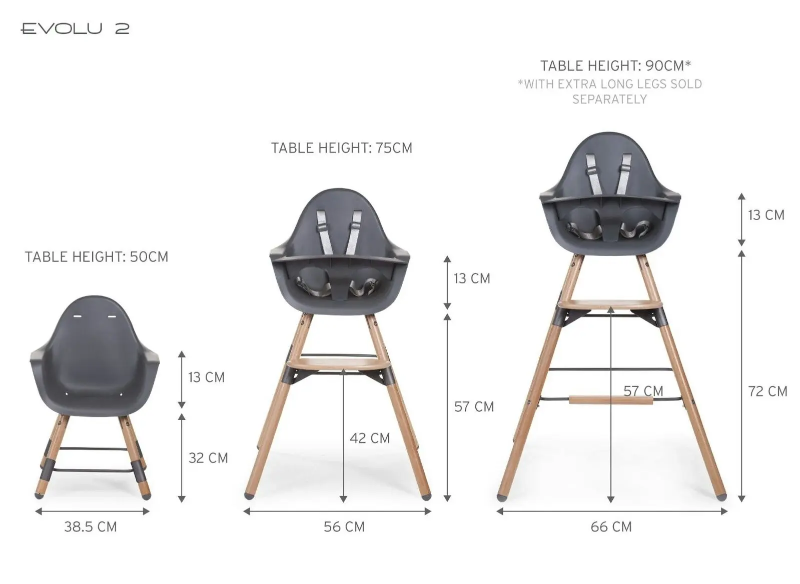 Childhome Evolu 2 High Chair Feeding w/ Foot Rest Baby/Toddler 6m-6y Anthracite