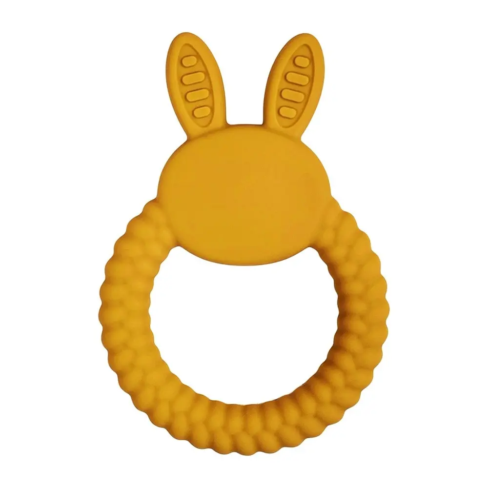 4x Urban Bunny 11cm Silicone Teether Ring Baby/Infant Teething Toy Round Mustard