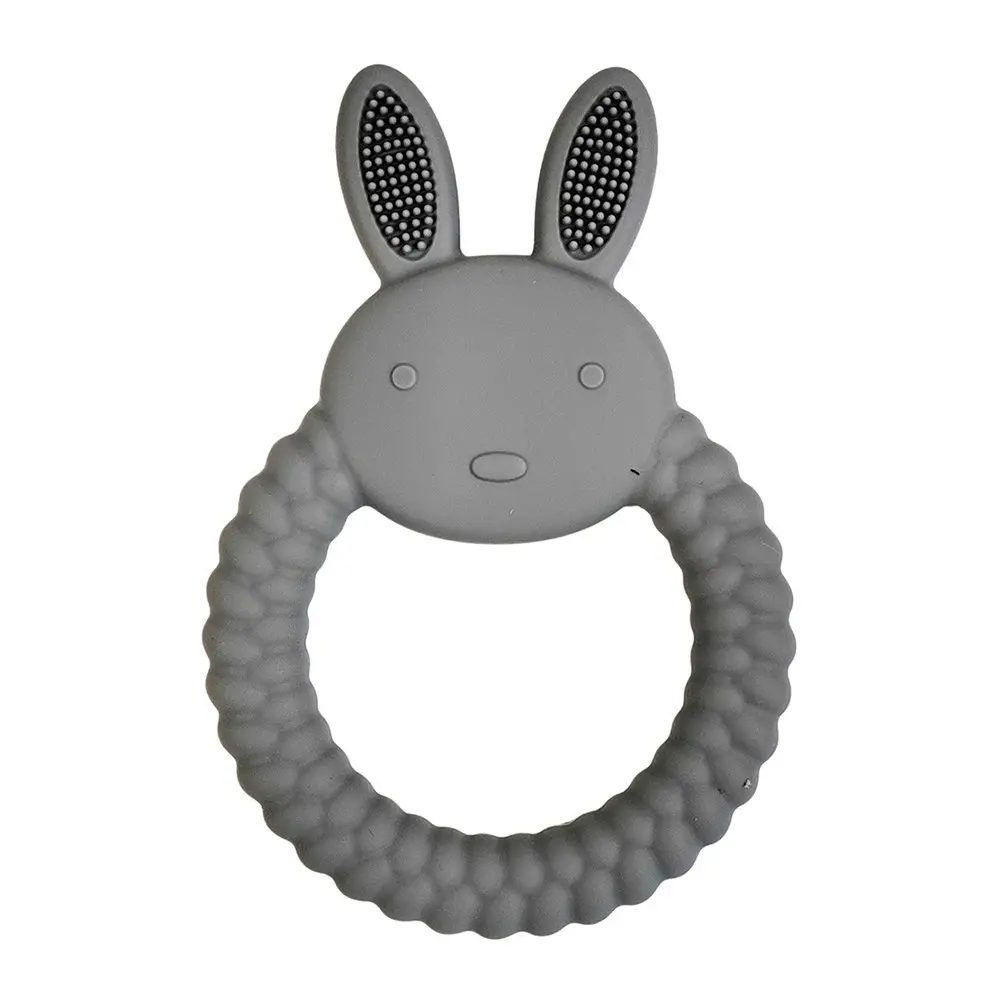 4x Urban Bunny 11cm Silicone Teether Ring Baby Teething Chew Toy Round Blue