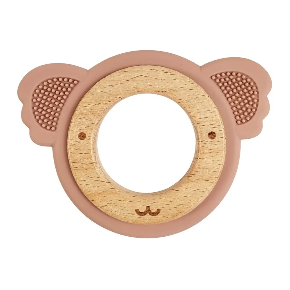 2x Urban Koala 8.5cm Silicone/Wood Teether Ring Baby/Infant Feeding Blue/Natural