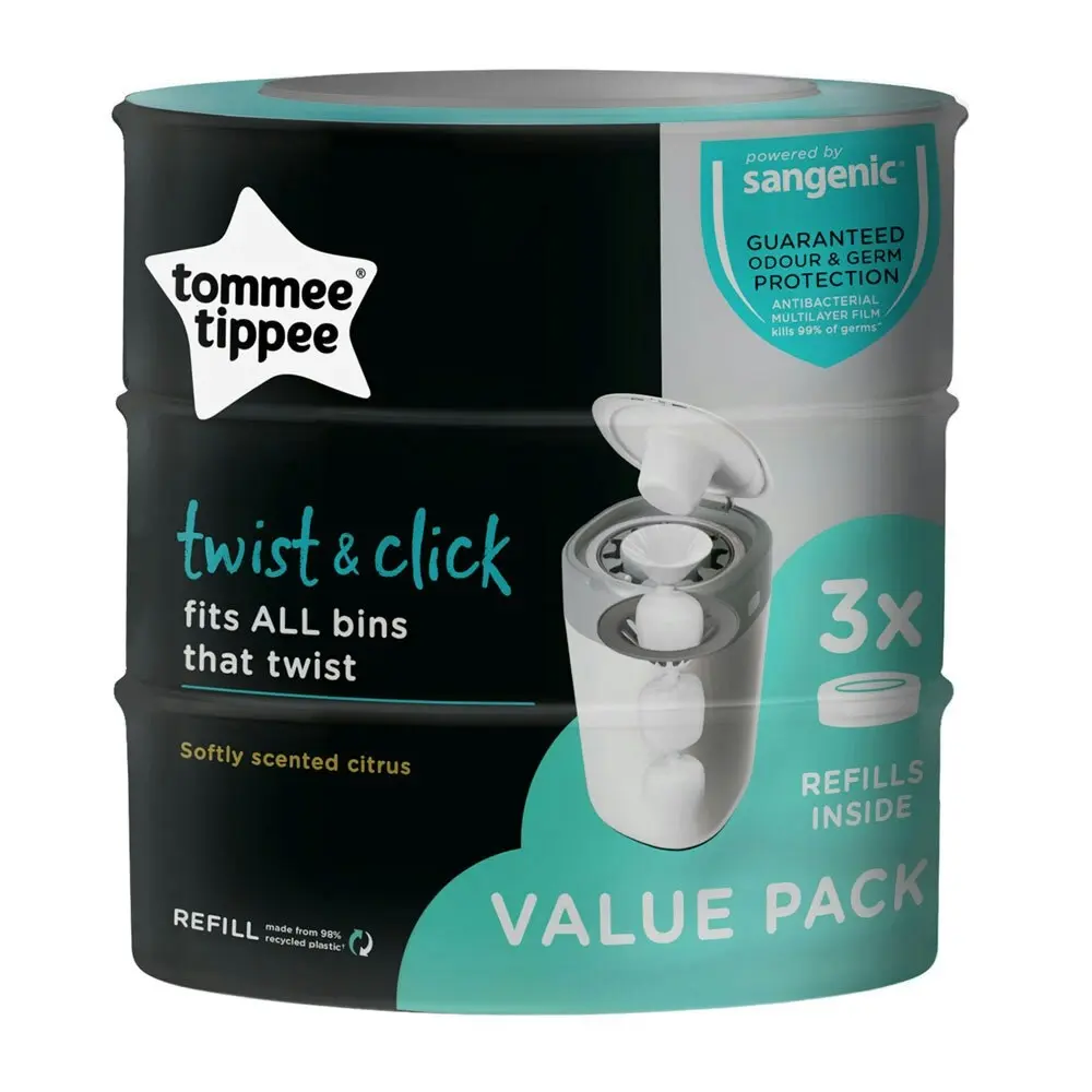 3PK Tommee Tippee Twist & Click Refill Pack Nappy Disposal Refills f/ Twist Bins