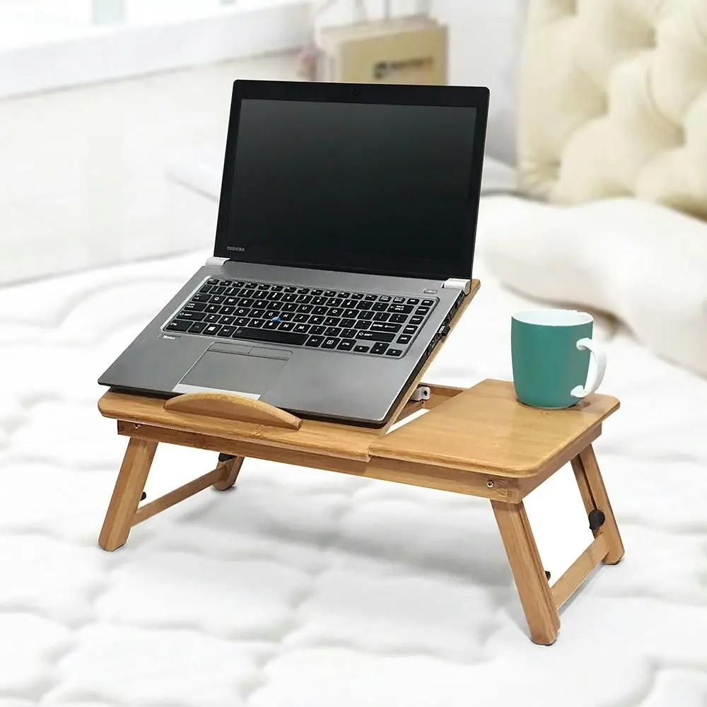 2PK Deluxe Bamboo Laptop Table/Portable Work Station/Desk/Tray Tilt/Foldable