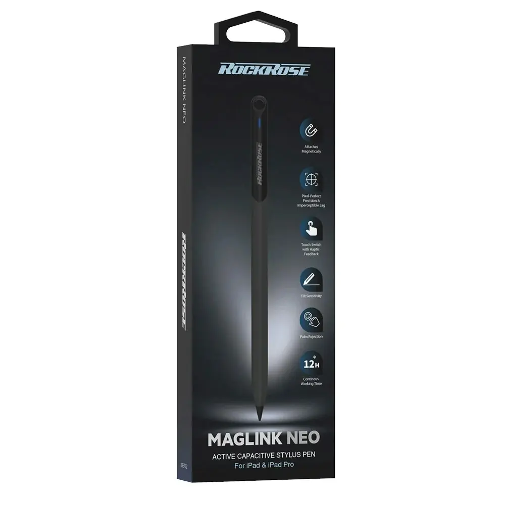 RockRose MagLink Neo Active Capacitive Drawing/Work Textured Stylus For Ipad BLK