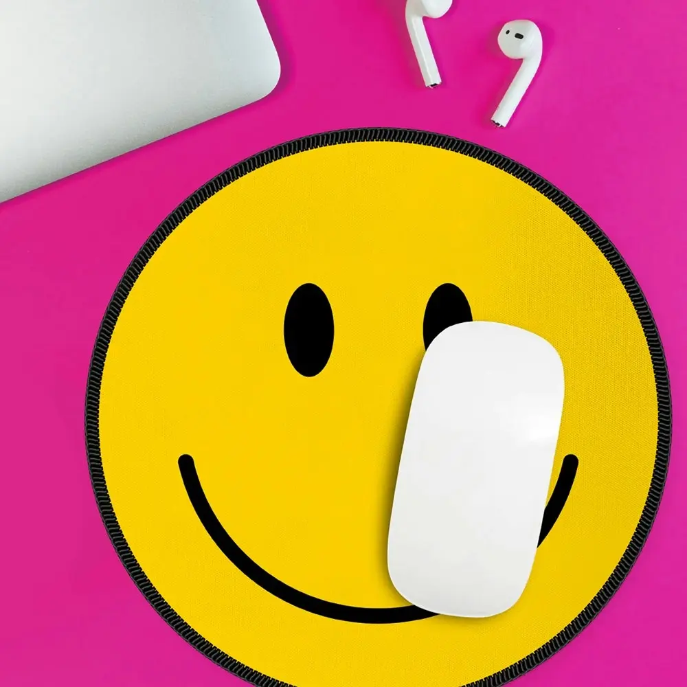 Mustard 21cm Happy Face Glow In The Dark Mouse Mat/Pad Desktop Accessory YLLW