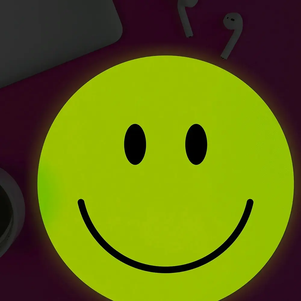 Mustard 21cm Happy Face Glow In The Dark Mouse Mat/Pad Desktop Accessory YLLW