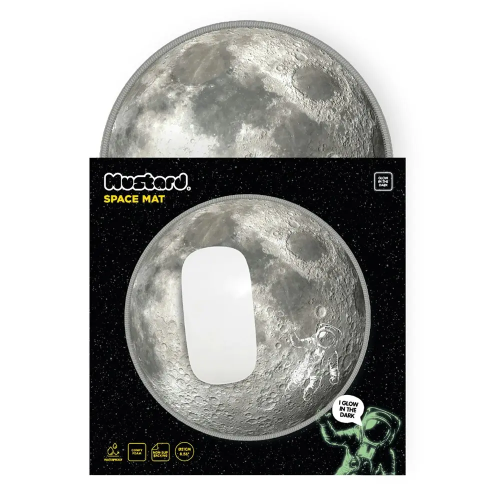 Mustard 21cm Space Glow In The Dark Moon Mouse Mat/Pad Desktop Accessory Grey