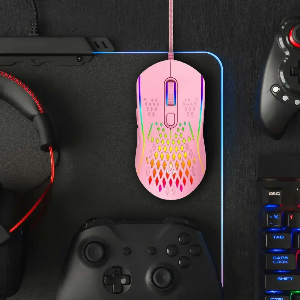 Laser Wired Gaming RGB LED Mouse 12800 DPI Optical For PC/Laptop Computer Pink