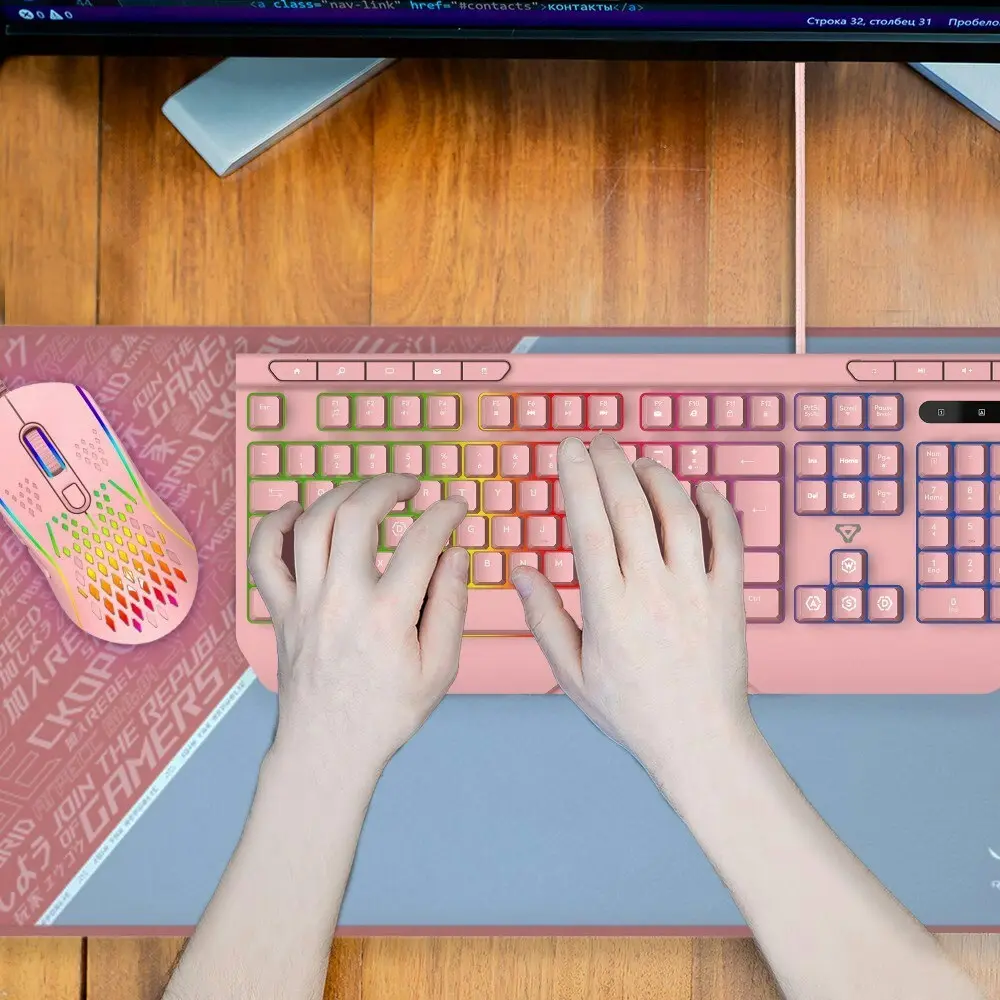 Laser Gaming LED Full Size Wired Keyboard MBK701 For PC/Laptop Computer Pink