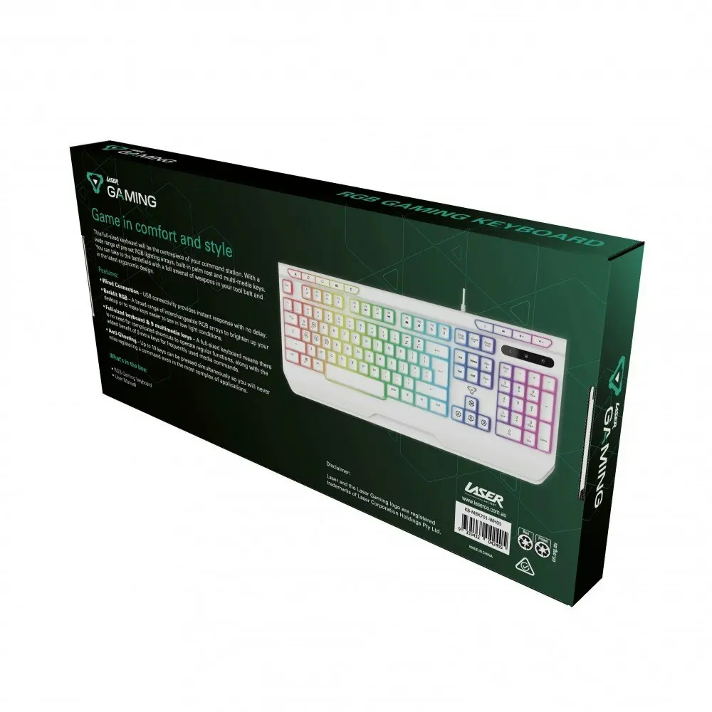 Laser Gaming LED Full Size Wired Keyboard MBK701 For PC/Laptop Computer White