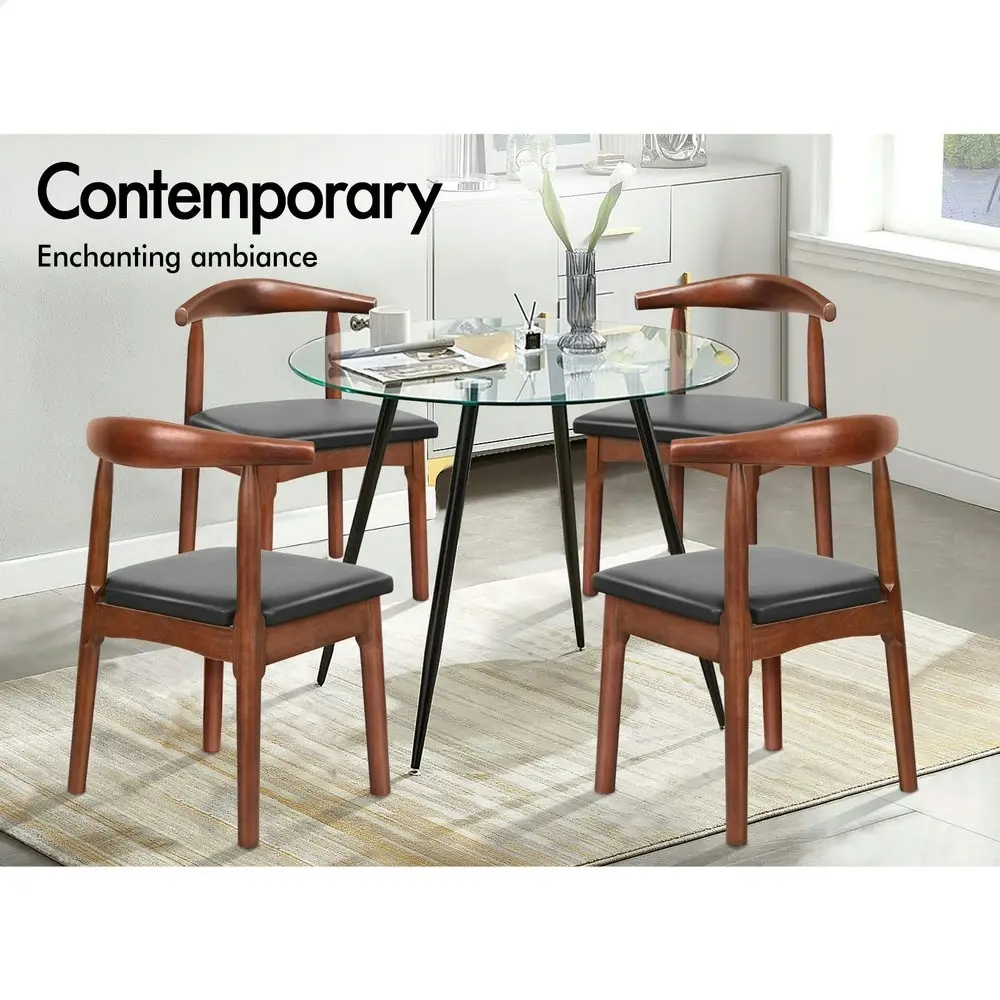 Alfordson 1x Dining Chair Retro Wood PU Leather Seat Dark Oak