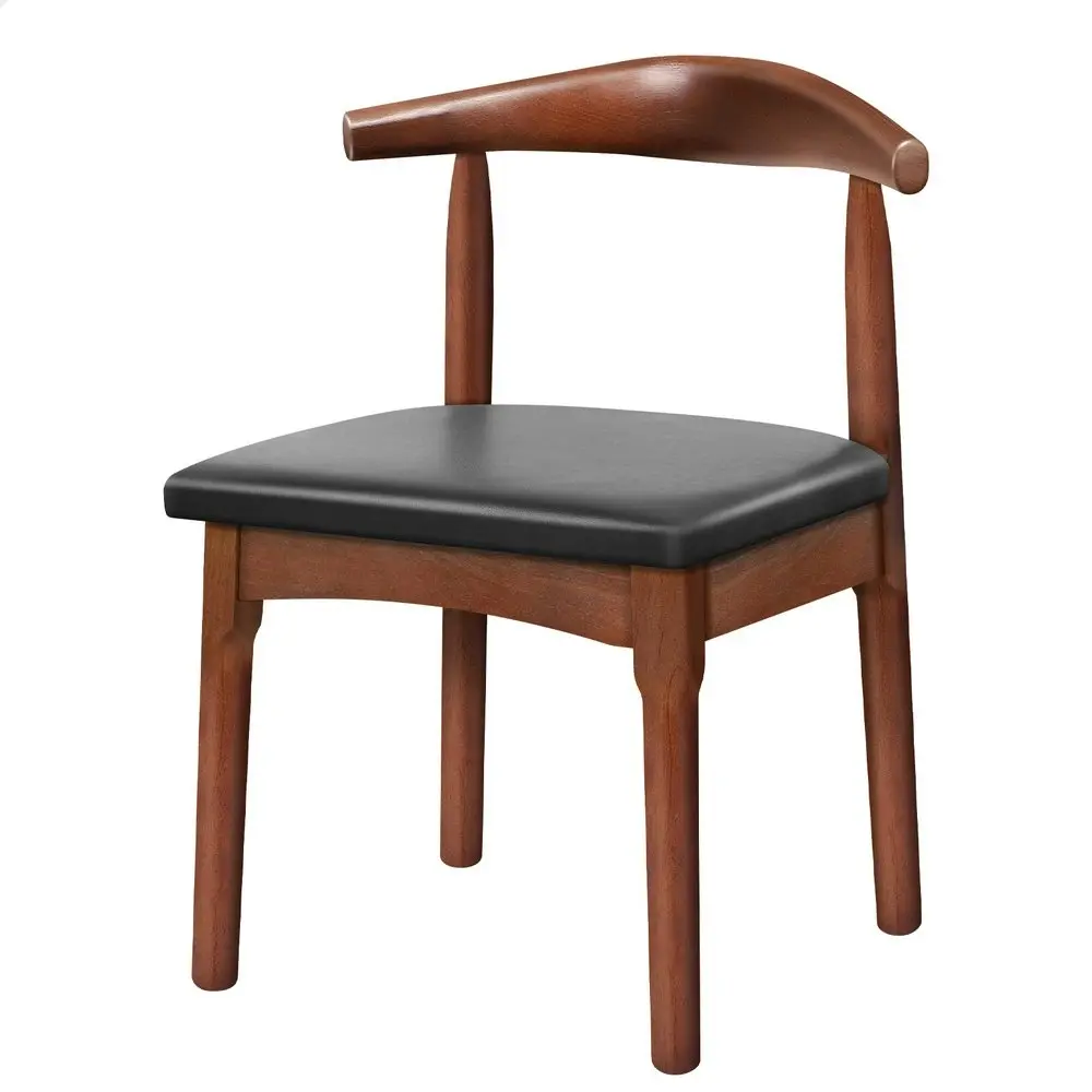 Alfordson 1x Dining Chair Retro Wood PU Leather Seat Dark Oak