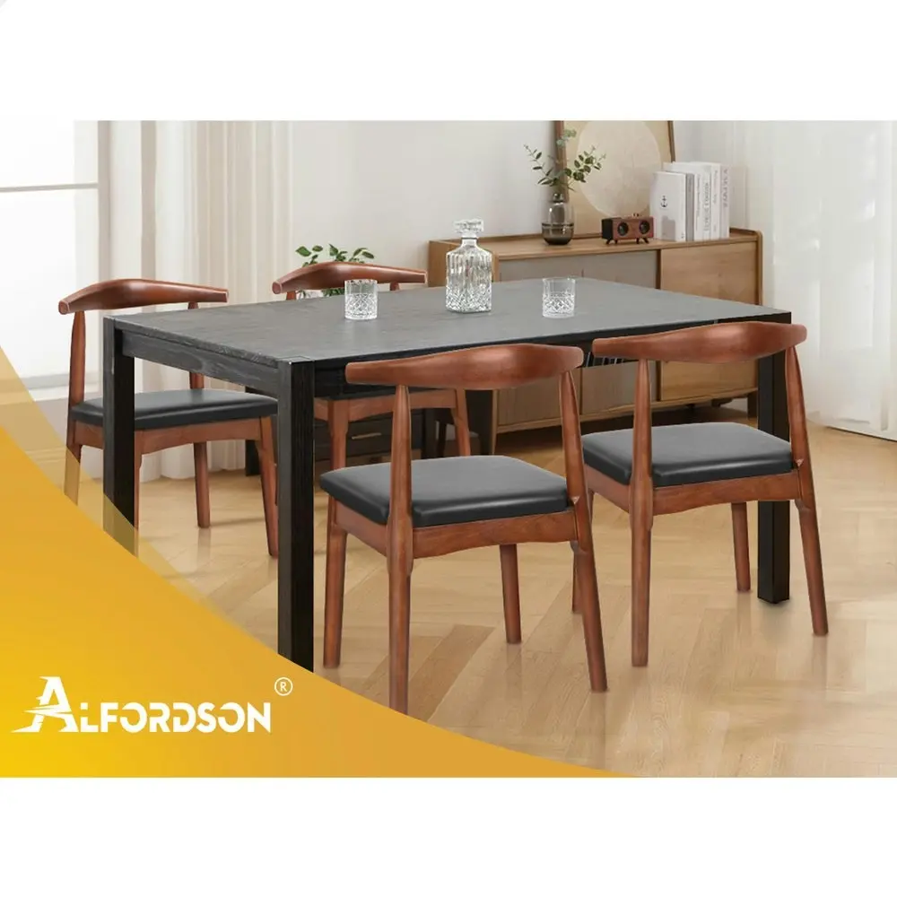 Alfordson 1x Dining Chair Retro Wood PU Leather Seat Dark Oak