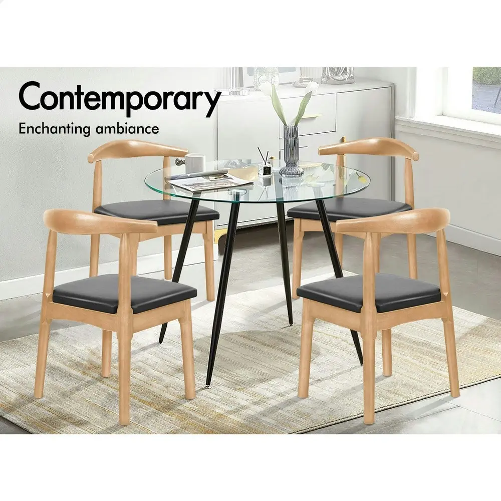 Alfordson 1x Dining Chair Retro Wood PU Leather Seat Oak