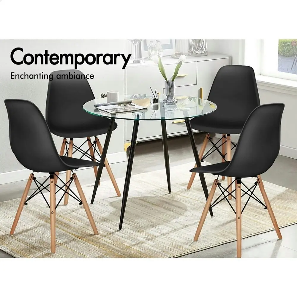 Alfordson 4x Dining Chairs Retro Solid Wood Steel Black