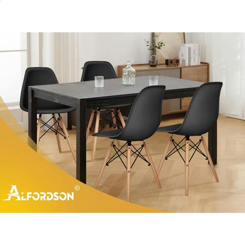 Alfordson 4x Dining Chairs Retro Solid Wood Steel Black