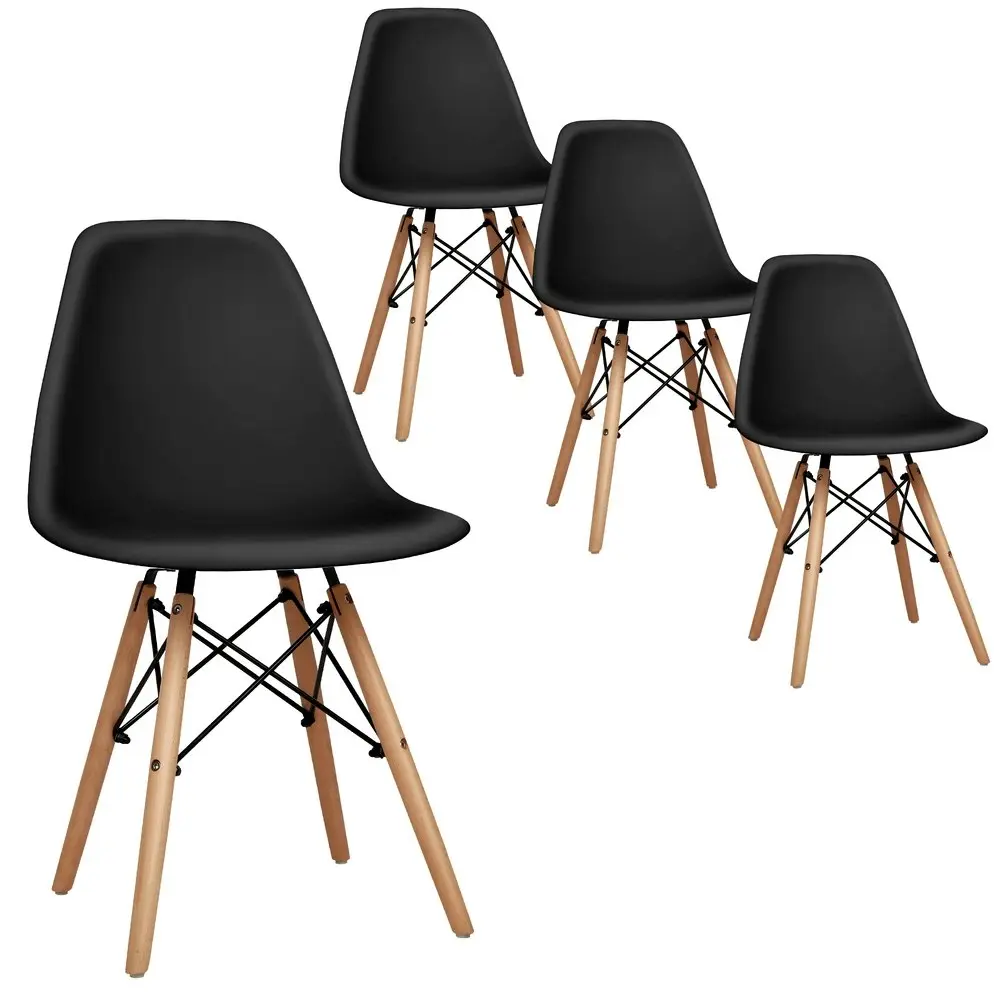 Alfordson 4x Dining Chairs Retro Solid Wood Steel Black