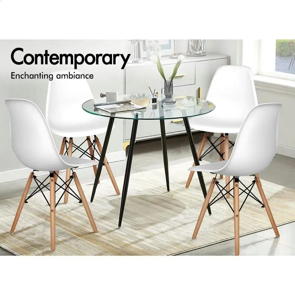 Alfordson 4x Dining Chairs Retro Solid Wood Steel White