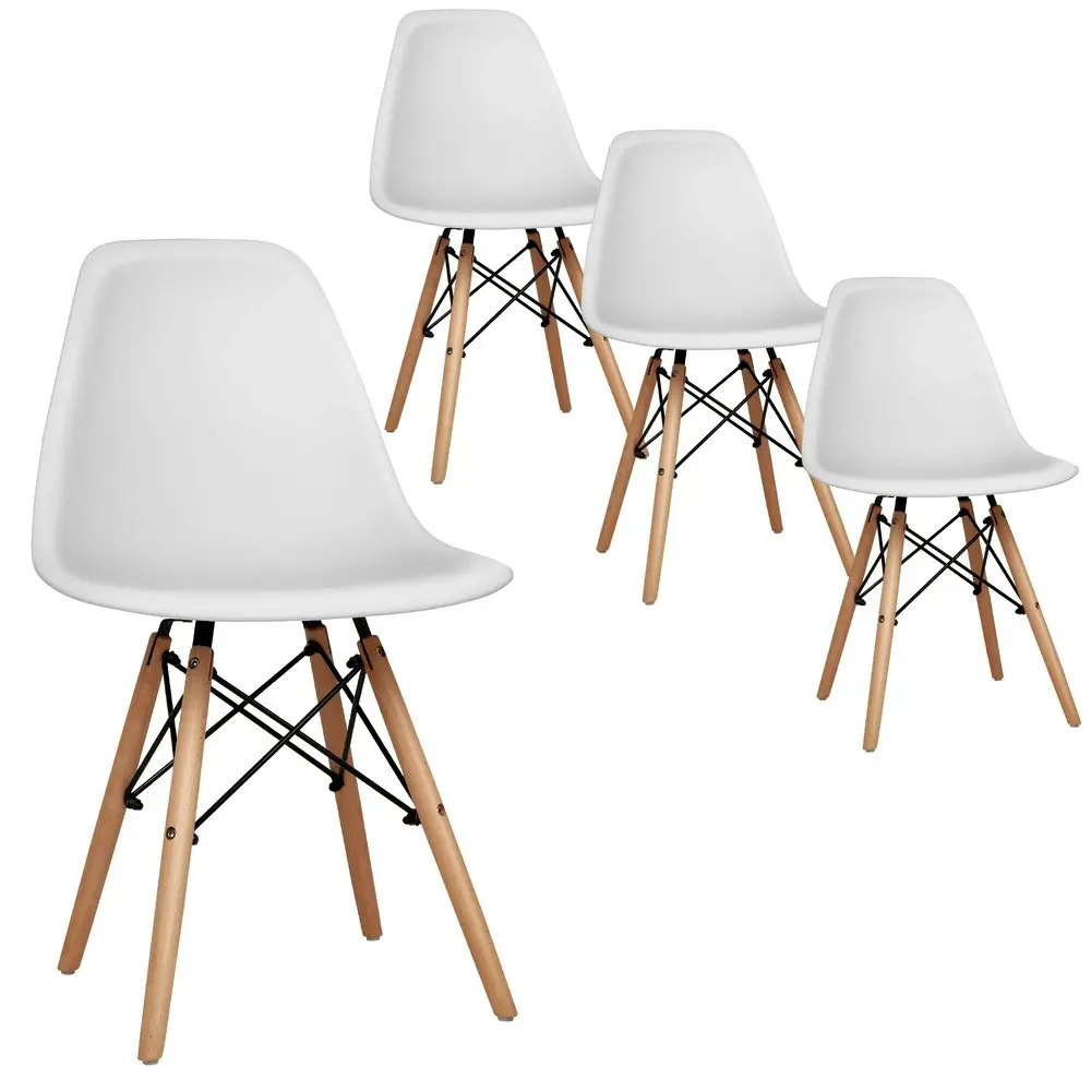 Alfordson 4x Dining Chairs Retro Solid Wood Steel White