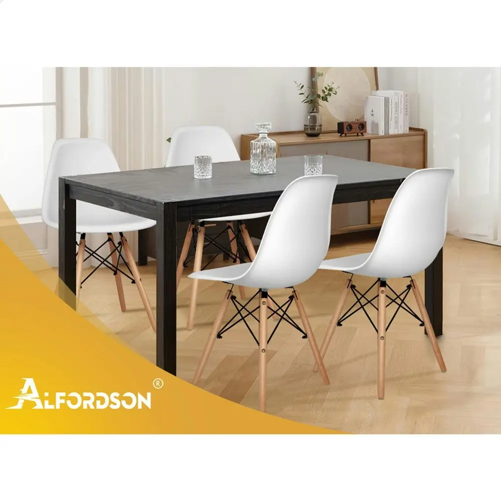 Alfordson 4x Dining Chairs Retro Solid Wood Steel White