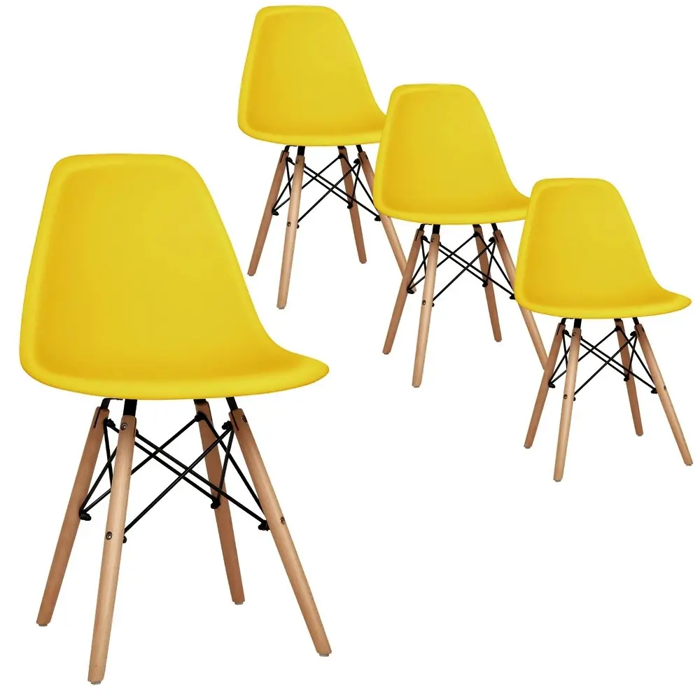 Alfordson 4x Dining Chairs Retro Solid Wood Steel Yellow