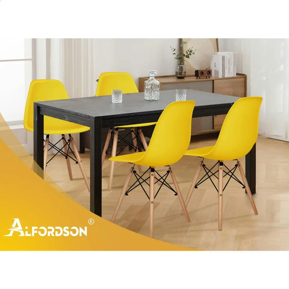 Alfordson 4x Dining Chairs Retro Solid Wood Steel Yellow