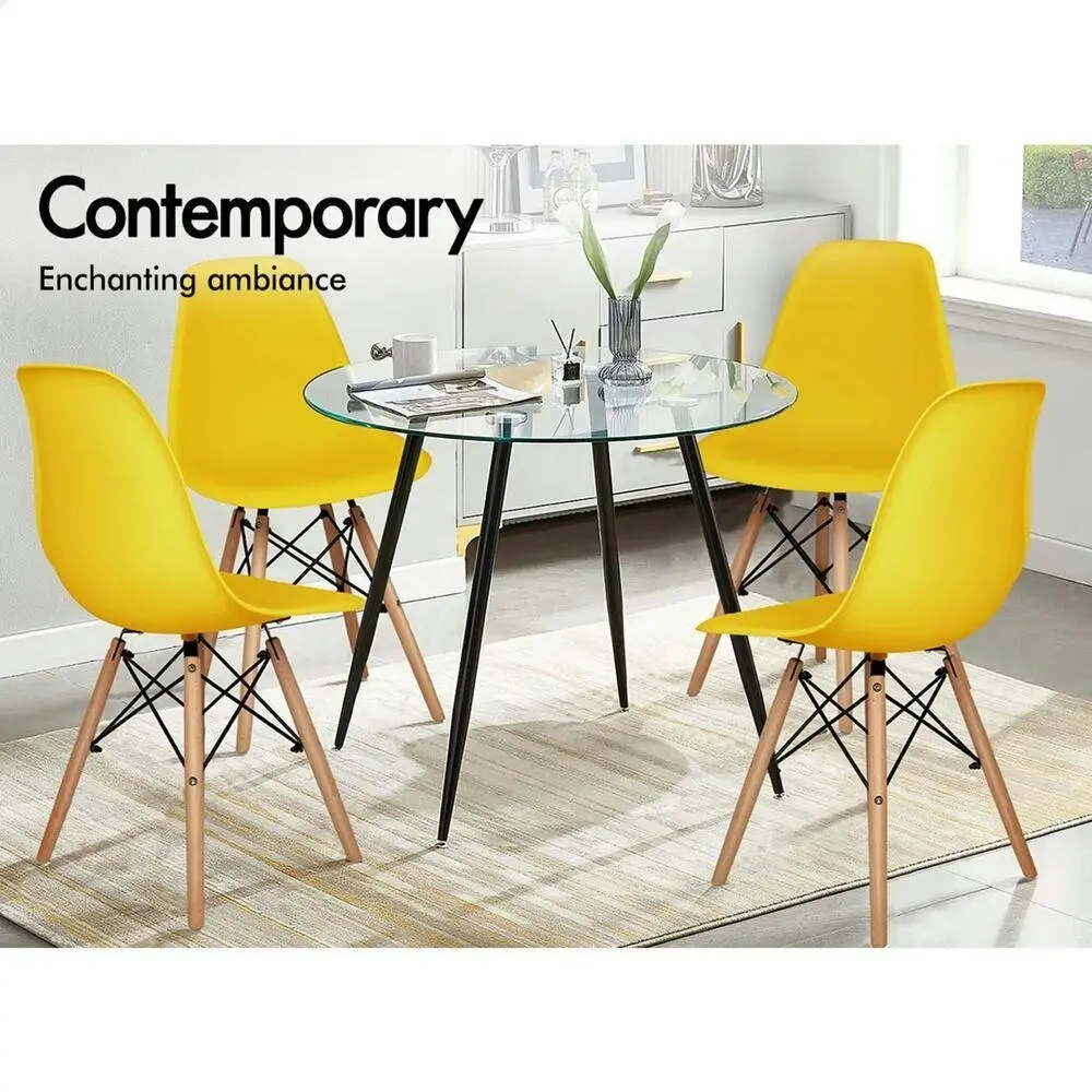 Alfordson 4x Dining Chairs Retro Solid Wood Steel Yellow