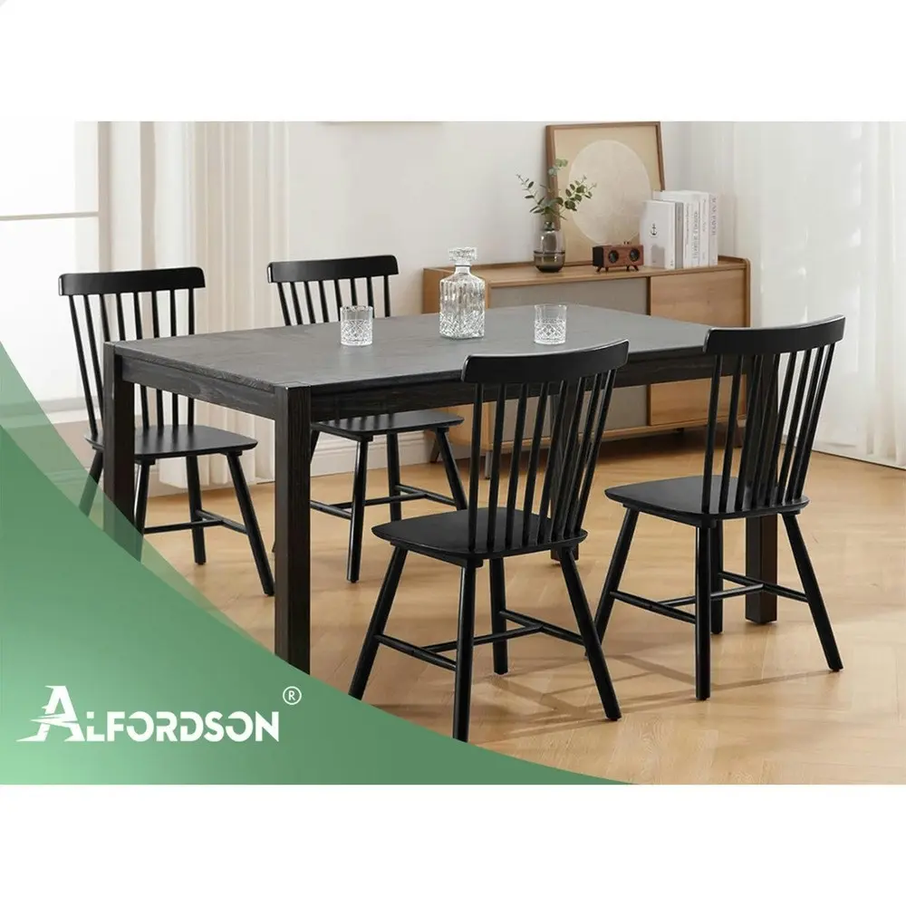 Alfordson 2x Dining Chairs Retro Walnut Modern Seat Black